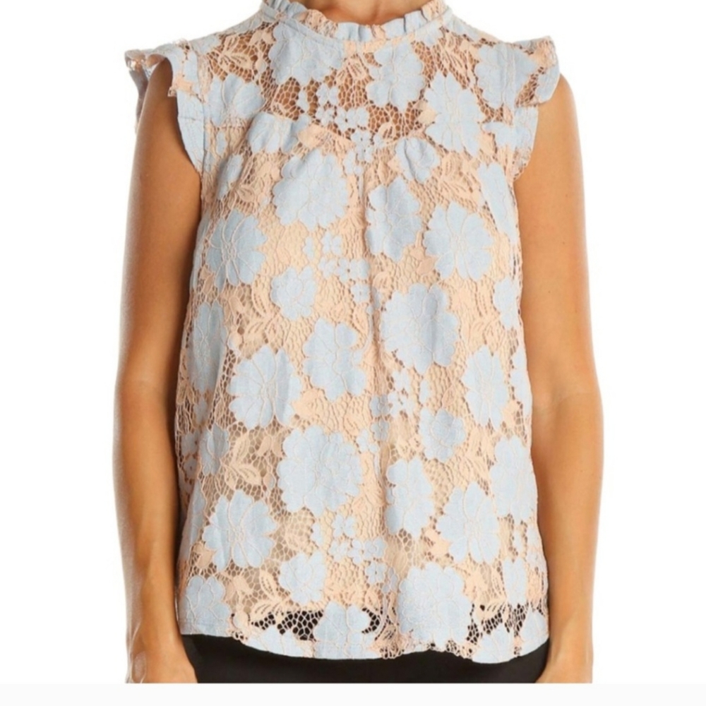 Monteau Lace Lined Flutter Sleeve Top Size Xl - image 3